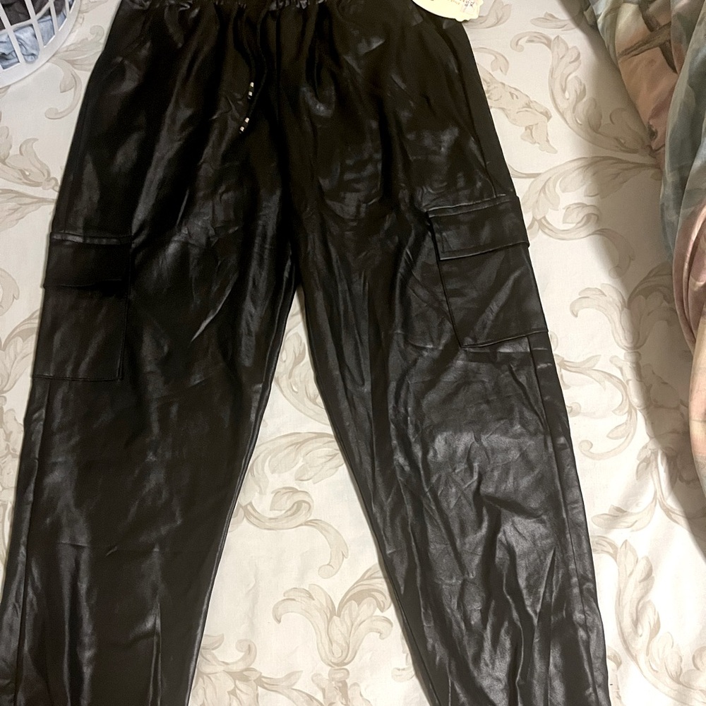 Black cargo leather pants
